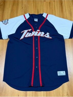 Dynasty Minnesota Twins MLB
Baseball Jersey MensXL Navy Blue
White Raglan Button